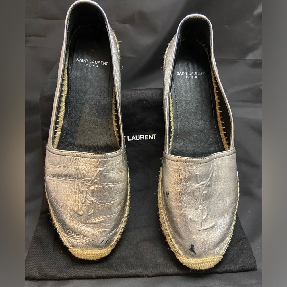 Saint Laurent Silver leather espadrilles -Size 38